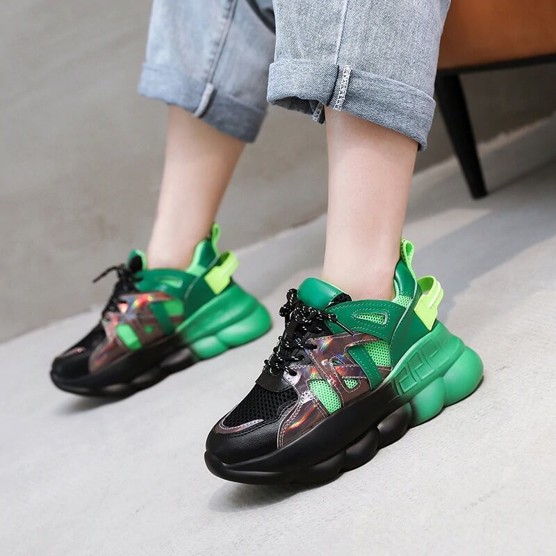 Designers Women Platform Sneakers Ulzzang Fashion Green Lace Up Vulcanized Shoes Sports Woman Casual Old Dad Shoes 6cm