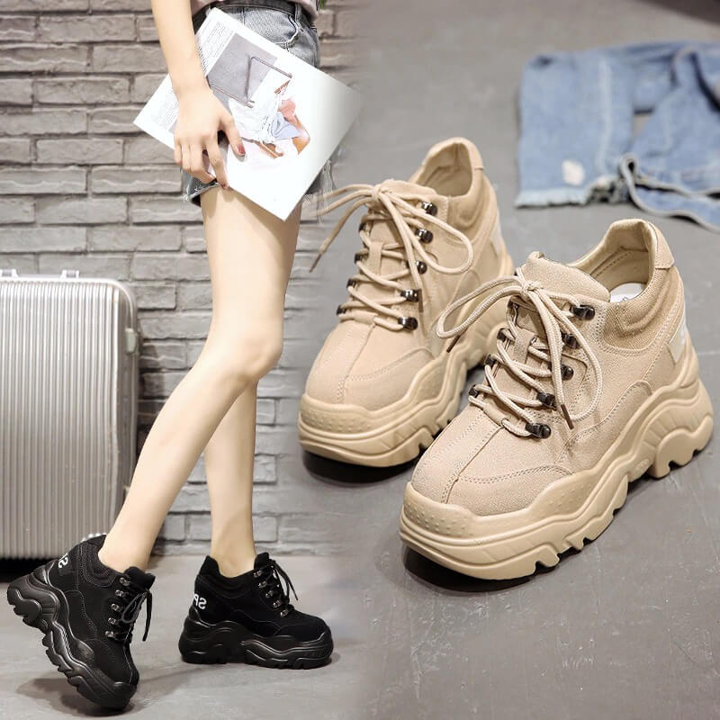 Nevada High Heel Women Thick Sole Shoe Leather Wedge Sneaker Waterproof Breathable Casual Shoes