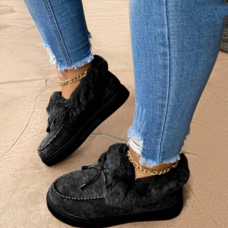 Winter Autumn Women's Casual Fur Shoes Cute Bowknot 2021 Trend Fluffy Furry Slip-on Sneakers Ladies Plush Loafers Flats Platform