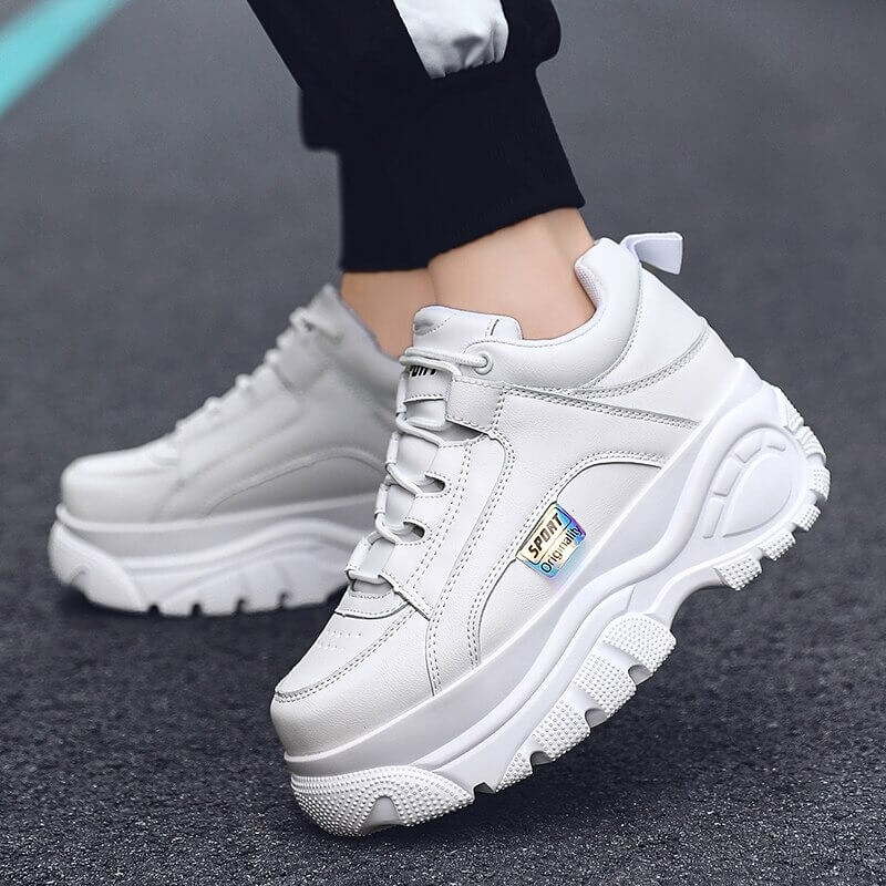 Fashion Thick Sole Women Sneakers Leather Platform Female Casual Shoes Chunky Sneakers 2019 Autumn Winter Women Creepers XU128