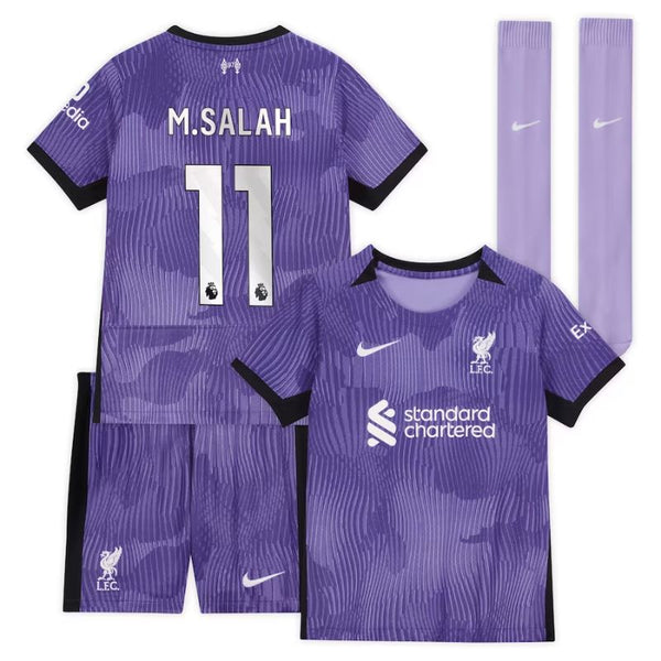 Liverpool Third Kit 2023-24 - Little Kids with M.Salah 11 printing Jersey - Purple