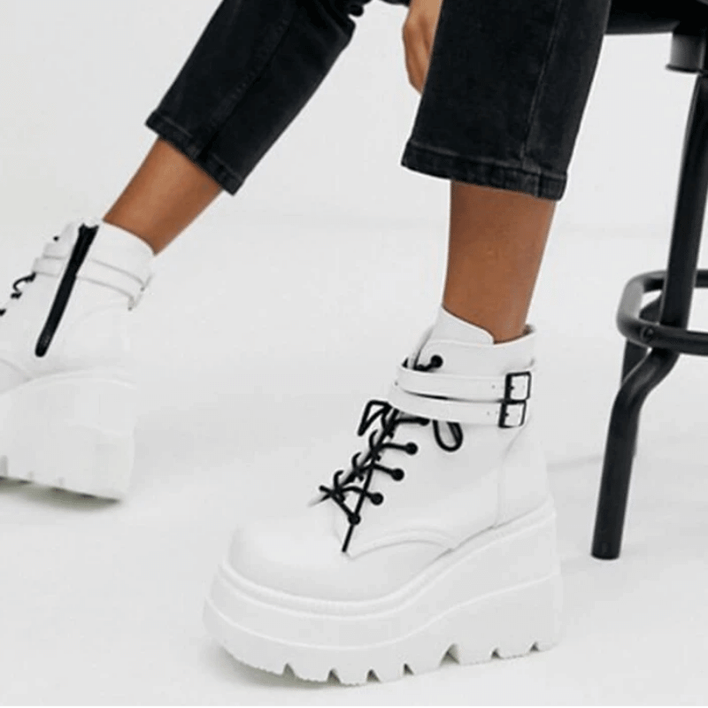 Winter Fashion High Platform Boots Leather High Wedges Ankle Boots Women 2020 New Female Punk Style High Heels Shoes for Woman
