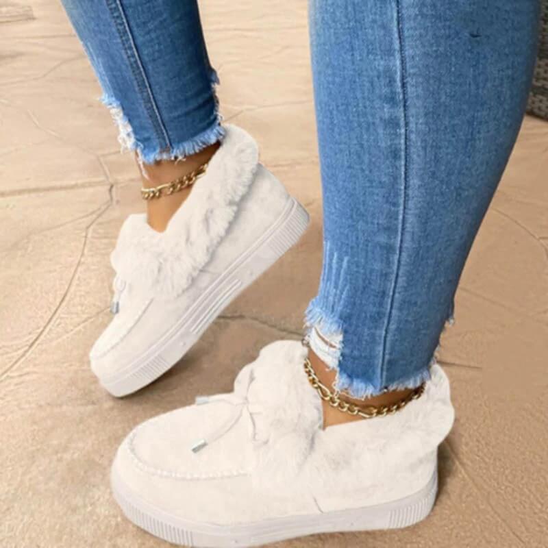 Winter Autumn Women's Casual Fur Shoes Cute Bowknot 2021 Trend Fluffy Furry Slip-on Sneakers Ladies Plush Loafers Flats Platform