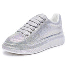 Women's Sneakers Flat Rhinestone Shiny, Ladies Shoes Laces Casual Women's Vulcanized Shoes