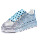 Women's Sneakers Flat Rhinestone Shiny, Ladies Shoes Laces Casual Women's Vulcanized Shoes