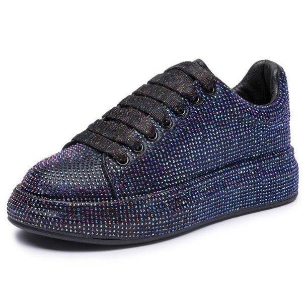 Women's Sneakers Flat Rhinestone Shiny, Ladies Shoes Laces Casual Women's Vulcanized Shoes