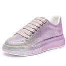 Women's Sneakers Flat Rhinestone Shiny, Ladies Shoes Laces Casual Women's Vulcanized Shoes