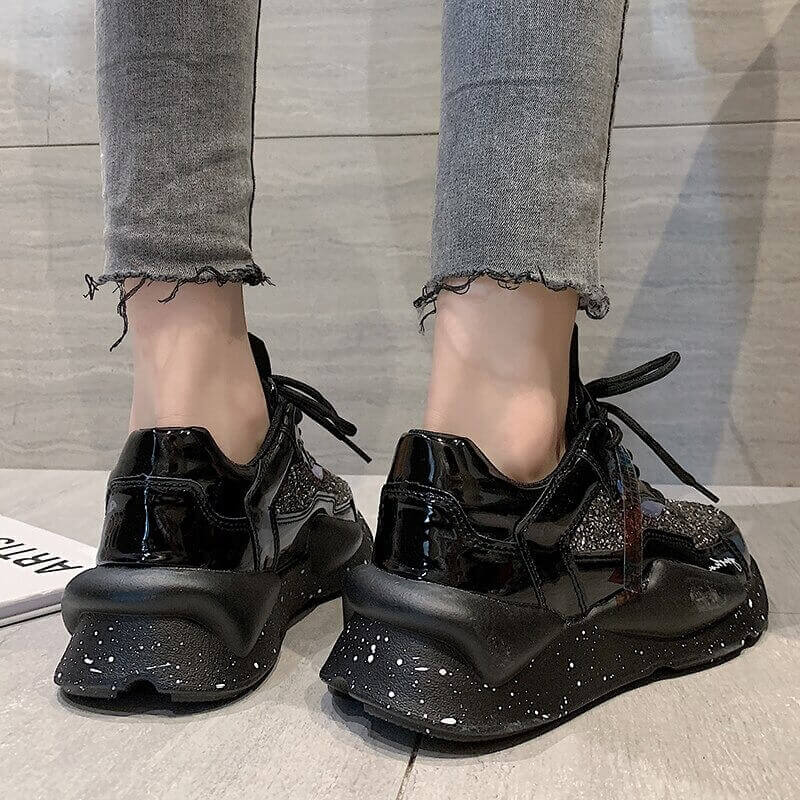 Women Nevada Rhinestone Sneaker Fashion Casual Chunky Shoe. Black Zapatos De Mujer
