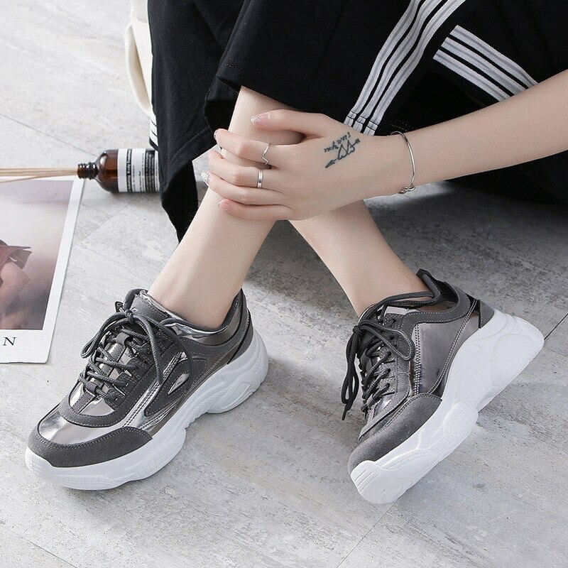 Air Zapatillas Hombre Deportiva Sneakers 2019 New Women's Shoes Laser Stitching Bright Face Small Thick-soled Old Sports