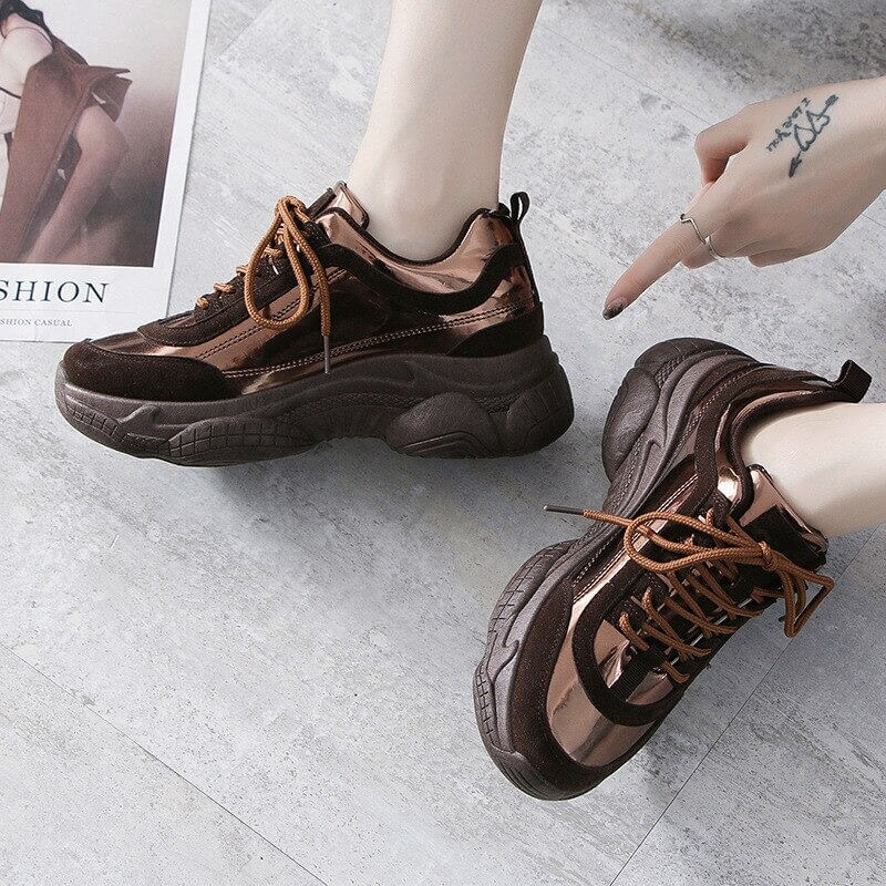 Air Zapatillas Hombre Deportiva Sneakers 2019 New Women's Shoes Laser Stitching Bright Face Small Thick-soled Old Sports