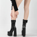 European Style High Heel Platform Boots Women Sexy Party Shoes Round Toe Buckle Autumn Winter Ankle Boots Women