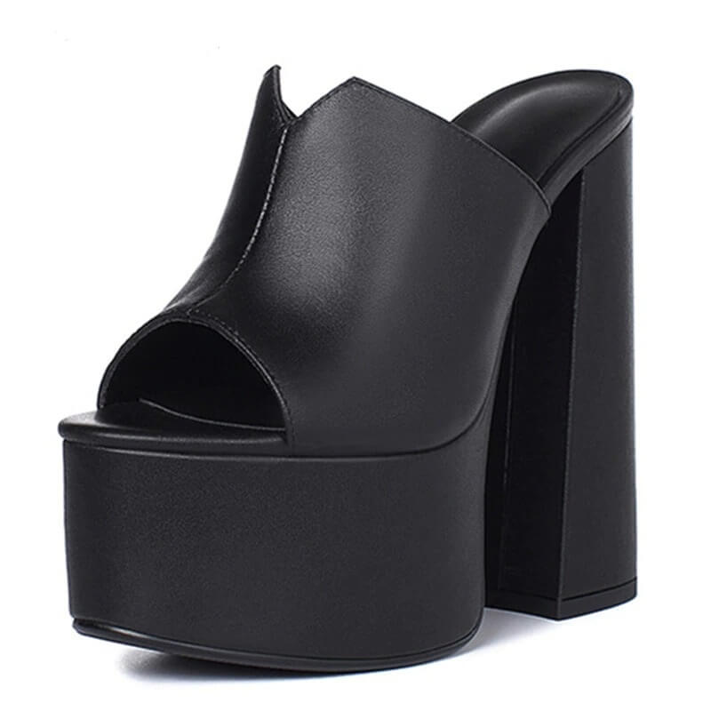 genuine leather sandals women fashion brand thick high heel party Night Club Shoes