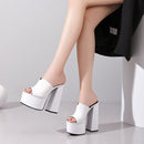 genuine leather sandals women fashion brand thick high heel party Night Club Shoes