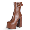 European Style High Heel Platform Boots Women Sexy Party Shoes Round Toe Buckle Autumn Winter Ankle Boots Women