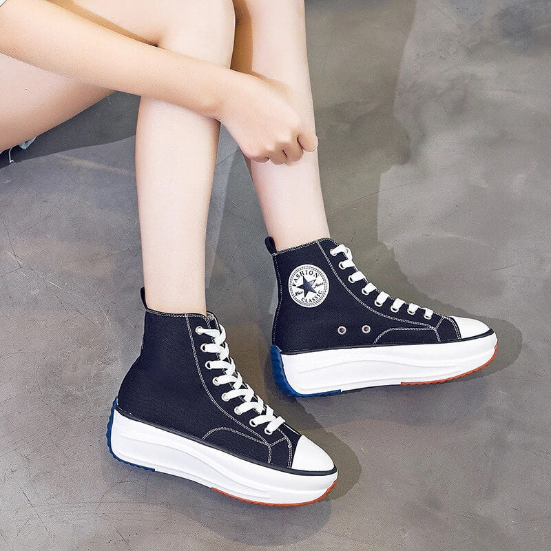 Canvas Shoes Women Trainers Women High Top Sneaker Lady Autumn Female Footwear Breathable Girl White Black Sneakers QW-62