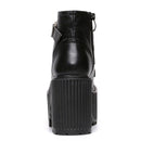 Leather Round Toe High Heel Boots Women Shoes Buckle Rubber Sole Black Platform Shoes Autumn Ankle