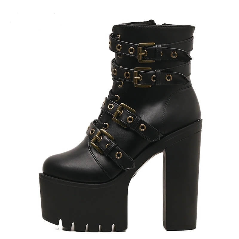 Rivet Black Ankle Boots Women Platform Soft Leather Autumn Winter Ladies Boots With Zipper Ultra High Heels Shoes