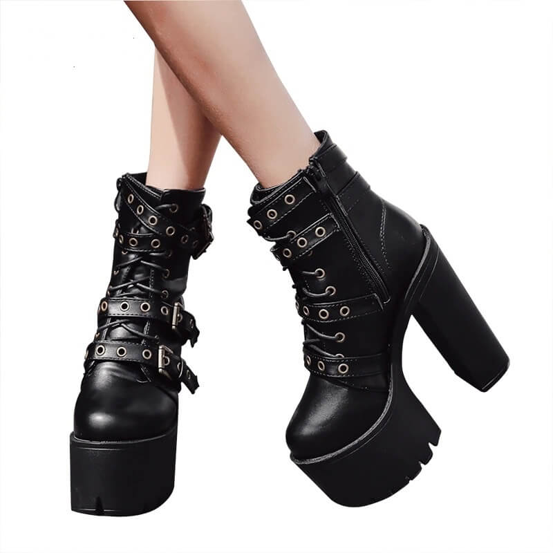 Rivet Black Ankle Boots Women Platform Soft Leather Autumn Winter Ladies Boots With Zipper Ultra High Heels Shoes