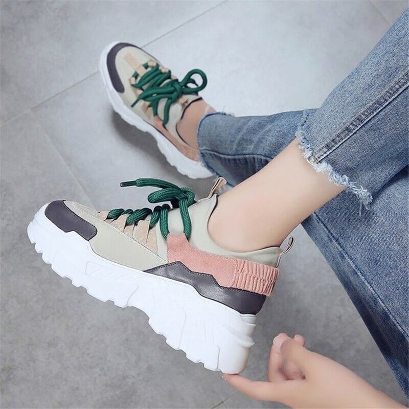 sneakers new Women's casual shoes Platform wedge Breathable walking shoes Lace-Up Fashion Increasing Height sneakers