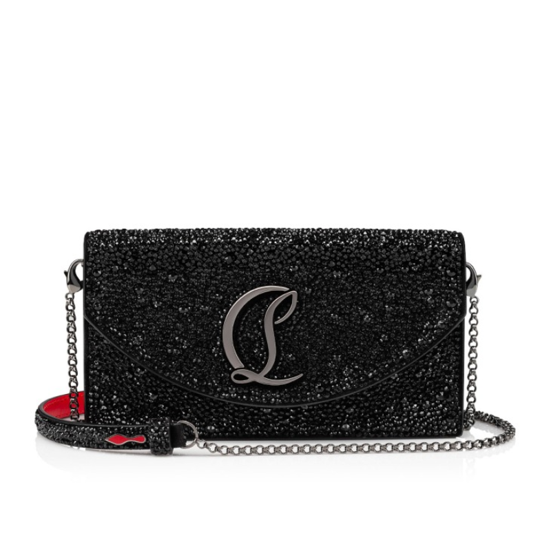 Loubi54 Luxury Bag - Clutch - Calf leather and strass - Black