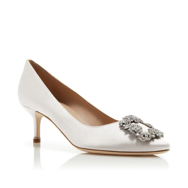 Hangisi 50 Luxury Shoe Light Cream Satin Jewel Buckle Pumps White