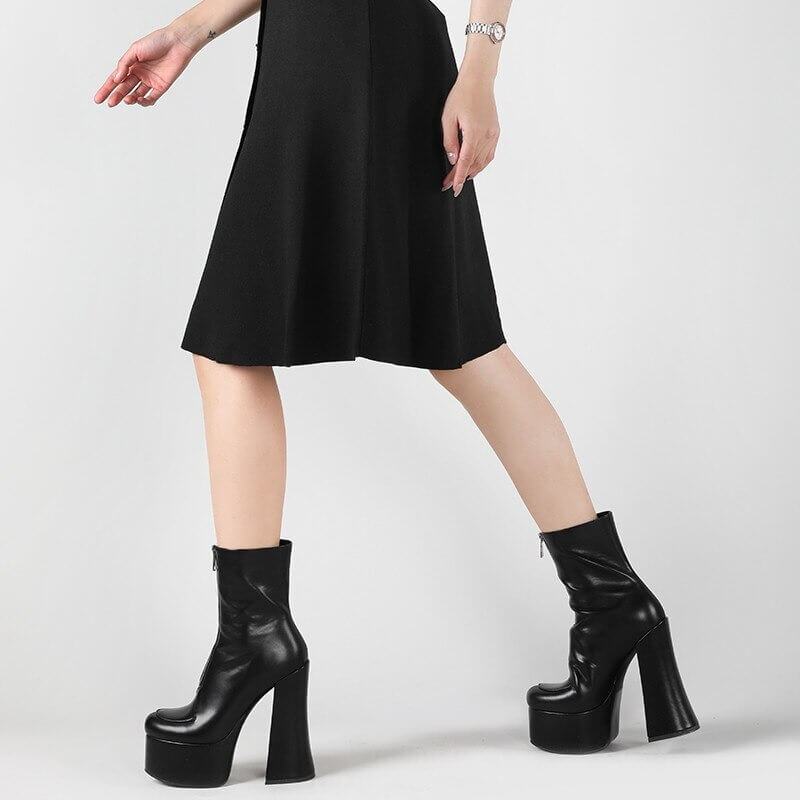 short boots women Thick Bottom Solid color Front zipper round toe party shoes Autumn