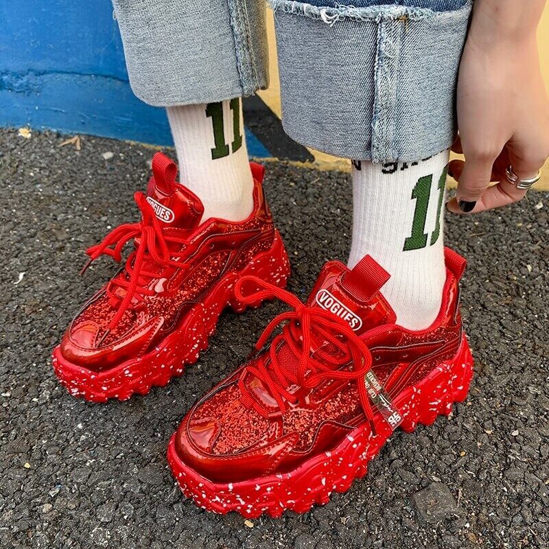 Sneakers Women Spring 2020 Sequined Cloth Bling Breathable Round Toe Leisure Chunky Women Shoes Tenis Feminino Zapatos De Mujer