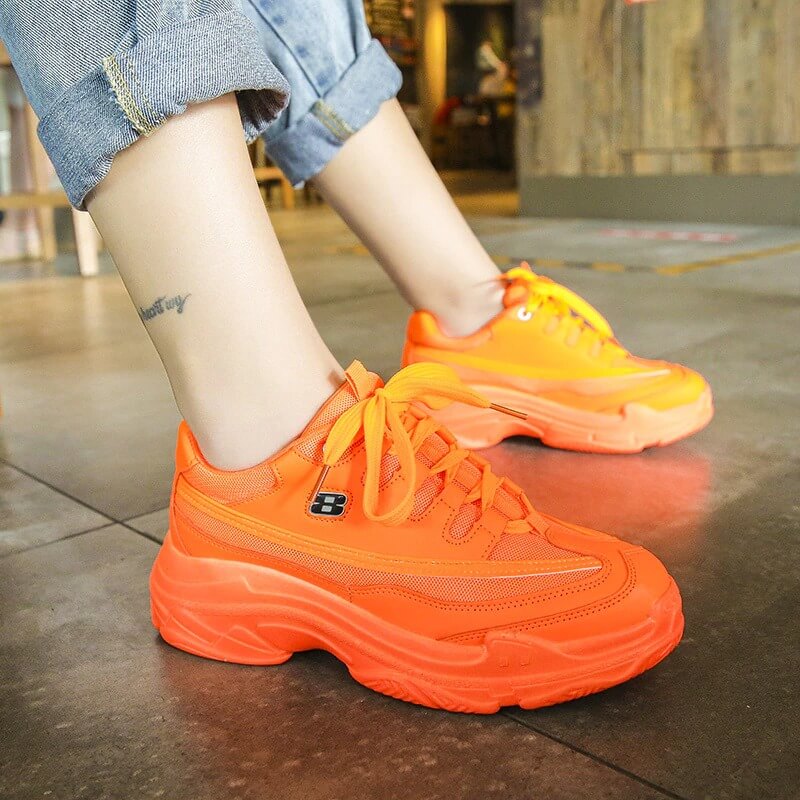 Women nevada Sneaker Platform Casual Shoe Yellow Lace-Up Casual Chunky