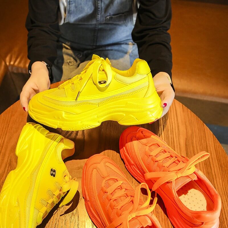 Women nevada Sneaker Platform Casual Shoe Yellow Lace-Up Casual Chunky