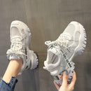 Hollow Summer Sneakers Women Fashion Casual Shoes Genuine Leather Platform Chunky Sneakers Ladies Lace-Up Women Shoes Wedges