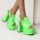 Super High Thick Heel Patent Leather Fish Mouth Summer Sandals Super High Waterproof Platform Bright Leather Catwalk Sandals