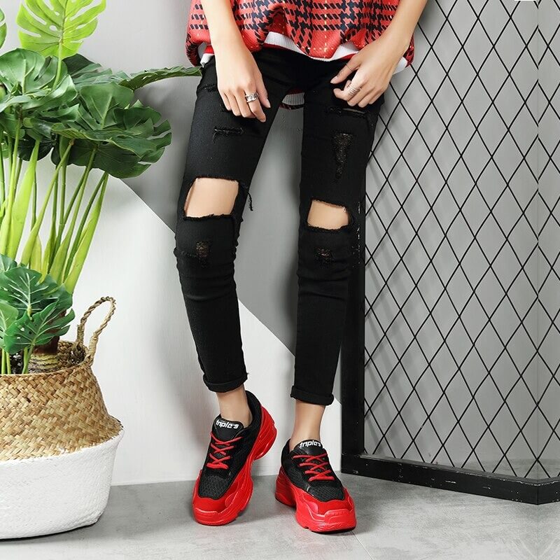Fashion Sneakers Women Red Shoes 2020 Spring Autumn Breathable Mesh Women Sneakers Zapatos De Mujer Chunky Ladies Shoes