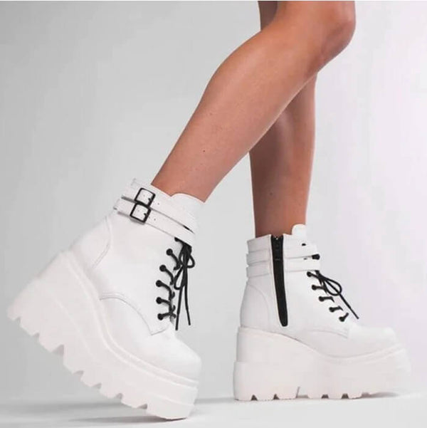 Winter Fashion High Platform Boots Leather High Wedges Ankle Boots Women 2020 New Female Punk Style High Heels Shoes for Woman