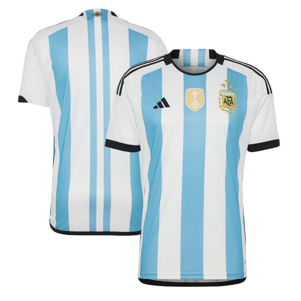 Argentina National Team Unisex Shirt 2022 Winners Home Custom Jersey - WhiteLight Blue