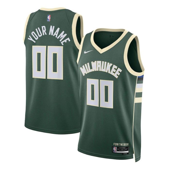 Milwaukee Bucks Unisex 202223 Swingman Custom Jersey Hunter Green - Icon Edition