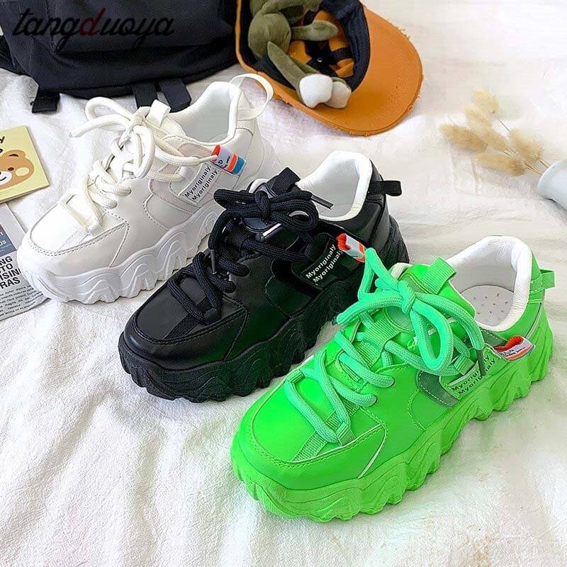 Platform Women Sneakers white Green running Shoes 2020 Women Thick Sole Tennis Chunky Shoes Basket Femme women sports shoes