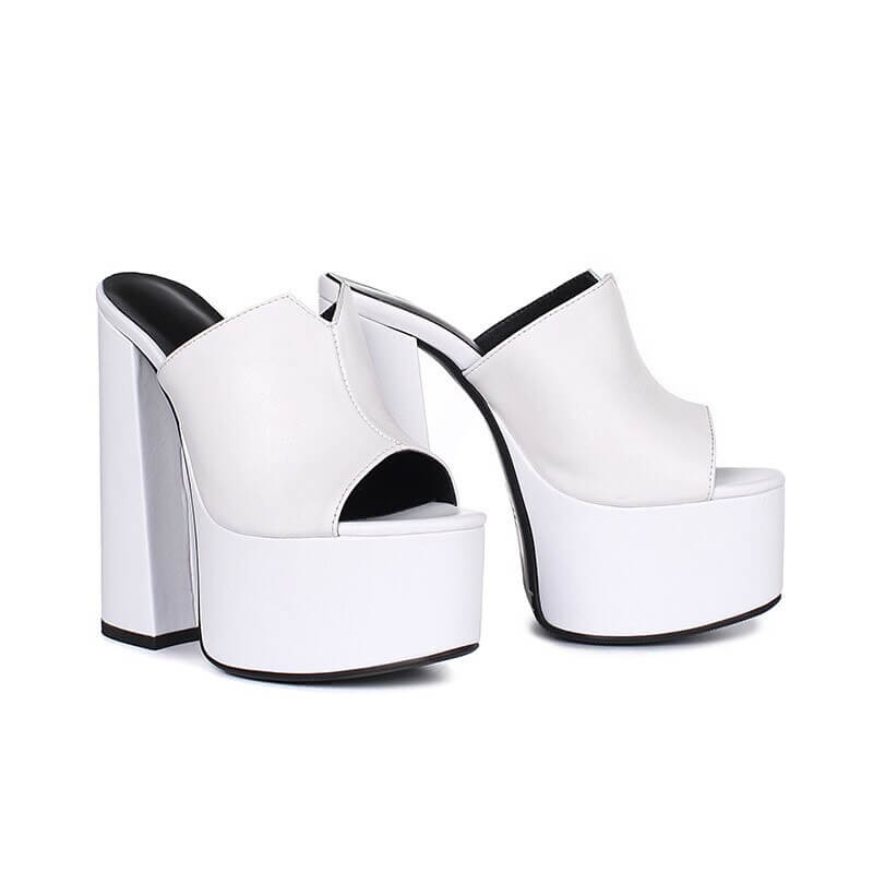 genuine leather sandals women fashion brand thick high heel party Night Club Shoes